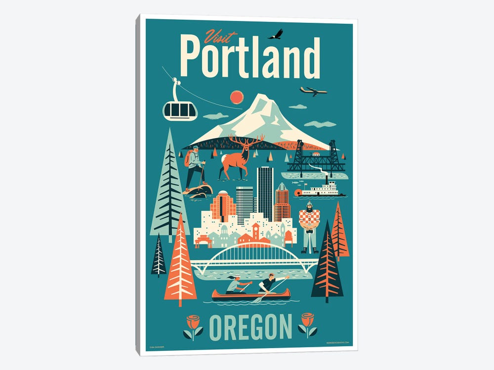 Portland Travel Poster by Jim Zahniser 1-piece Canvas Wall Art