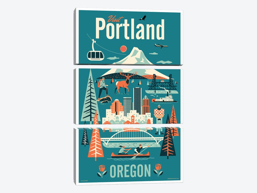 Portland Travel Poster by Jim Zahniser 3-piece Canvas Art