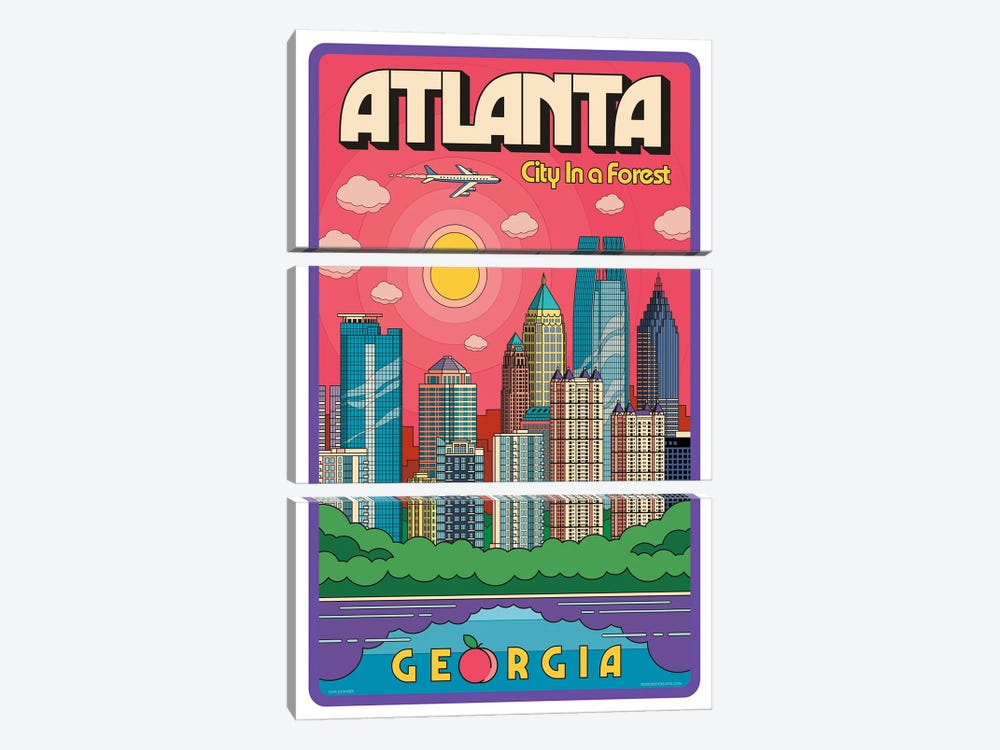 Atlanta Pop Art Travel Poster by Jim Zahniser 3-piece Canvas Wall Art