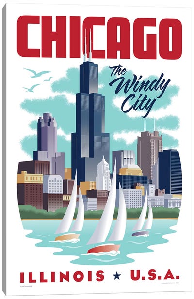 Chicago Travel Poster Canvas Art Print - Jim Zahniser