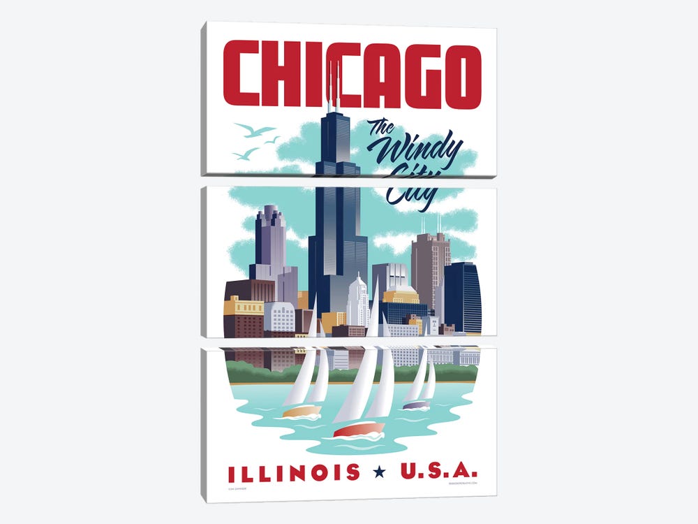 Chicago Travel Poster by Jim Zahniser 3-piece Canvas Wall Art