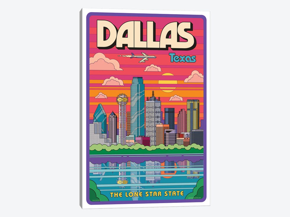 Dallas Pop Art Travel Poster by Jim Zahniser 1-piece Canvas Wall Art