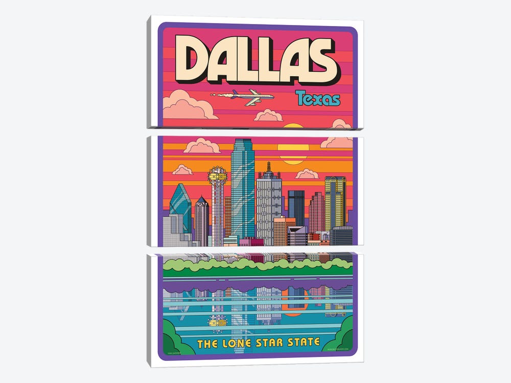 Dallas Pop Art Travel Poster by Jim Zahniser 3-piece Canvas Artwork