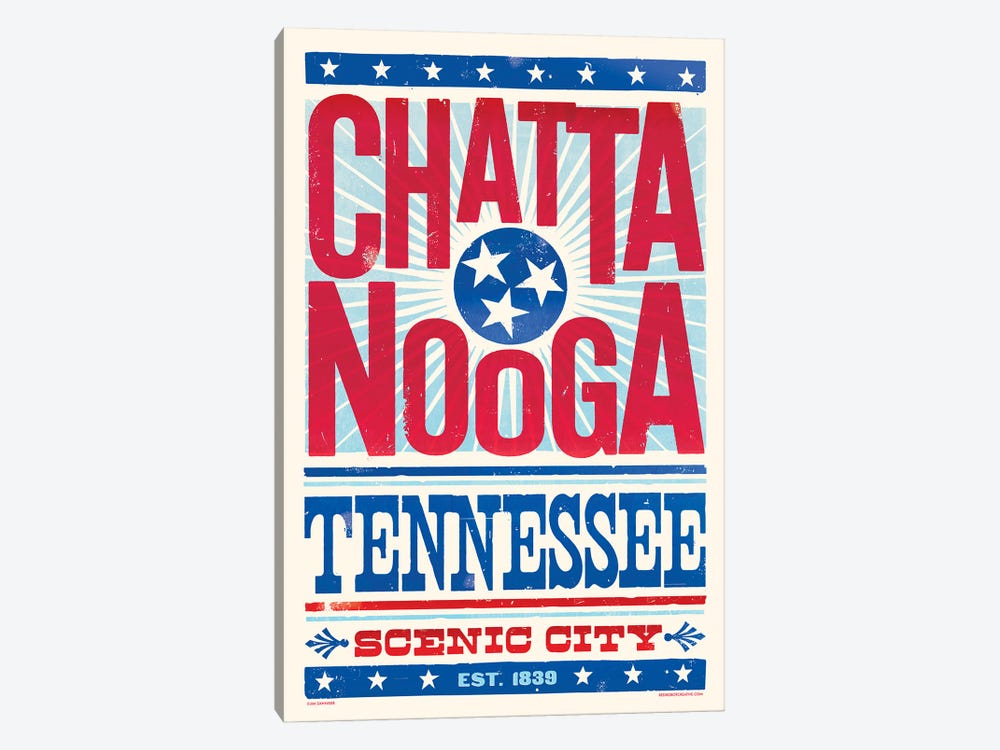 Chattanooga Letterpress Style Poster by Jim Zahniser 1-piece Canvas Art Print