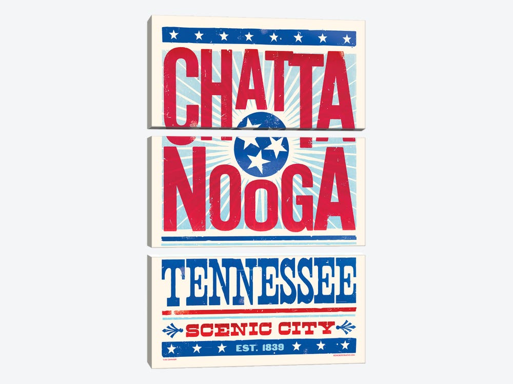 Chattanooga Letterpress Style Poster by Jim Zahniser 3-piece Canvas Print