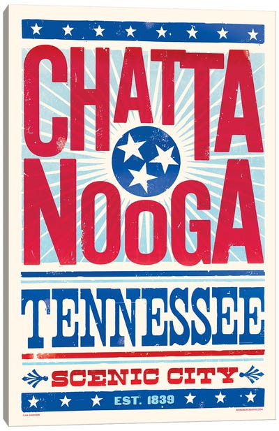 Chattanooga Letterpress Style Poster Canvas Art Print - Jim Zahniser