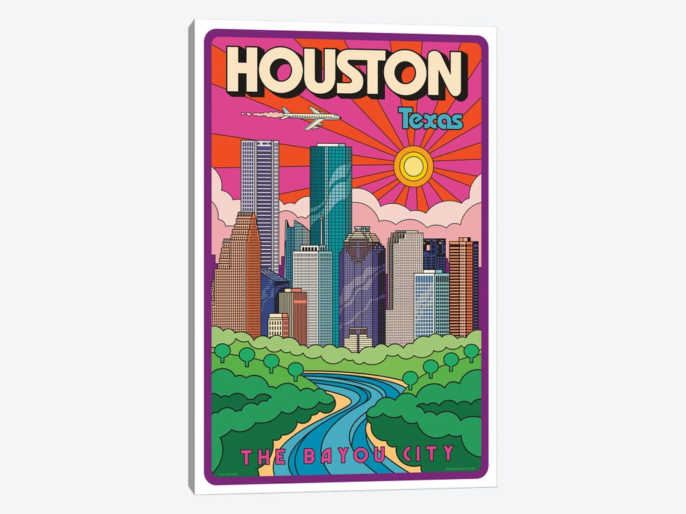 Houston Pop Art Travel Poster by Jim Zahniser 1-piece Canvas Wall Art