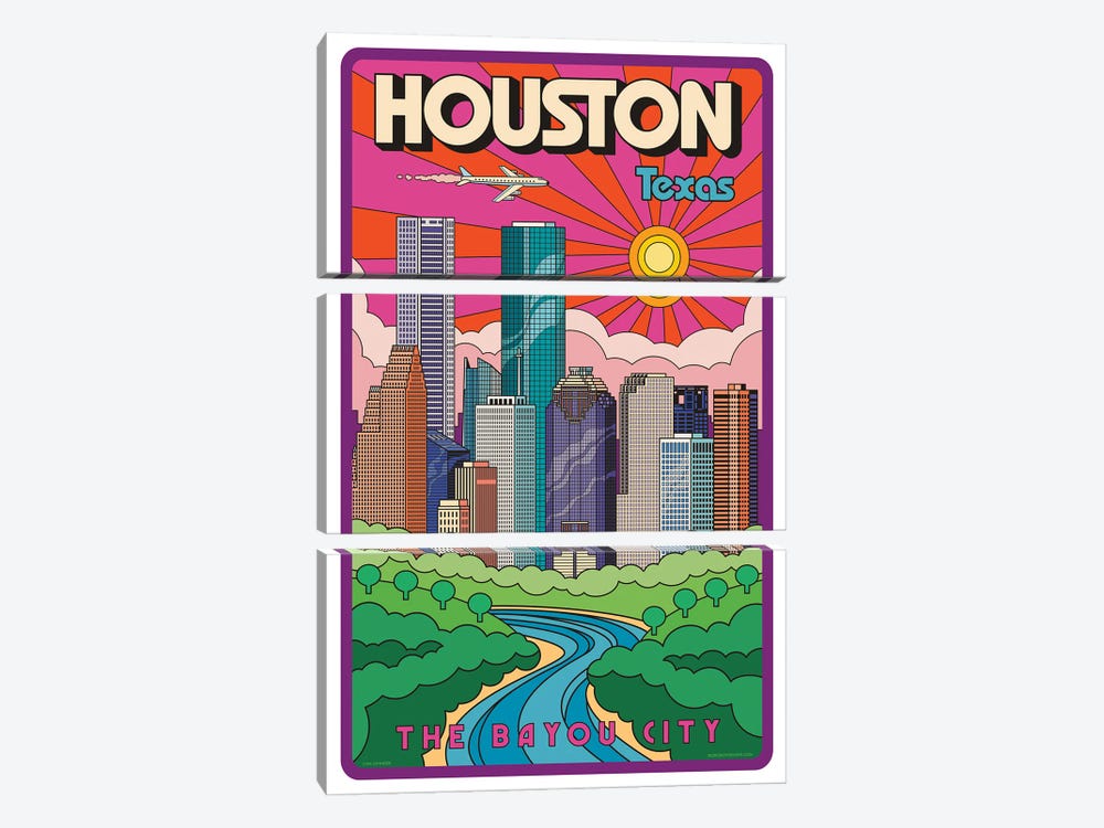 Houston Pop Art Travel Poster by Jim Zahniser 3-piece Canvas Artwork