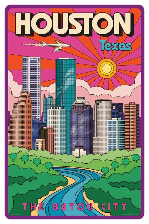 Houston Pop Art Travel Poster by Jim Zahniser wall art