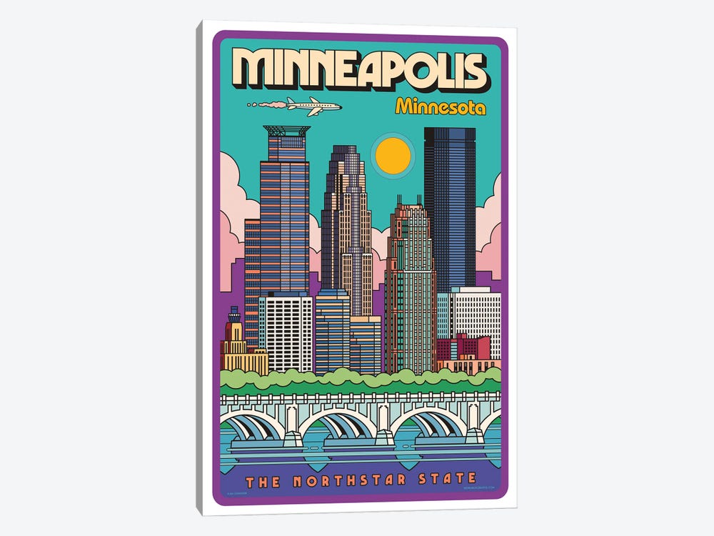 Minneapolis Pop Art Travel Poster by Jim Zahniser 1-piece Canvas Print