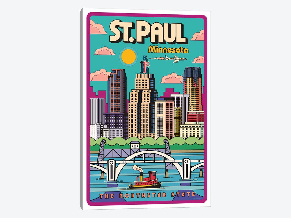 St. Paul Pop Art Travel Poster by Jim Zahniser 1-piece Canvas Wall Art