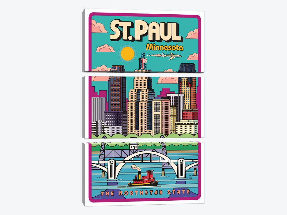 St. Paul Pop Art Travel Poster by Jim Zahniser 3-piece Canvas Wall Art