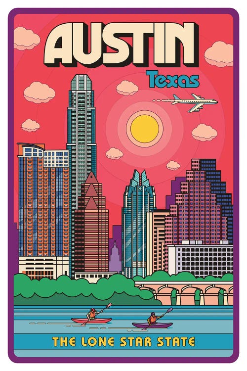 Austin Pop Art Travel Poster by Jim Zahniser wall art