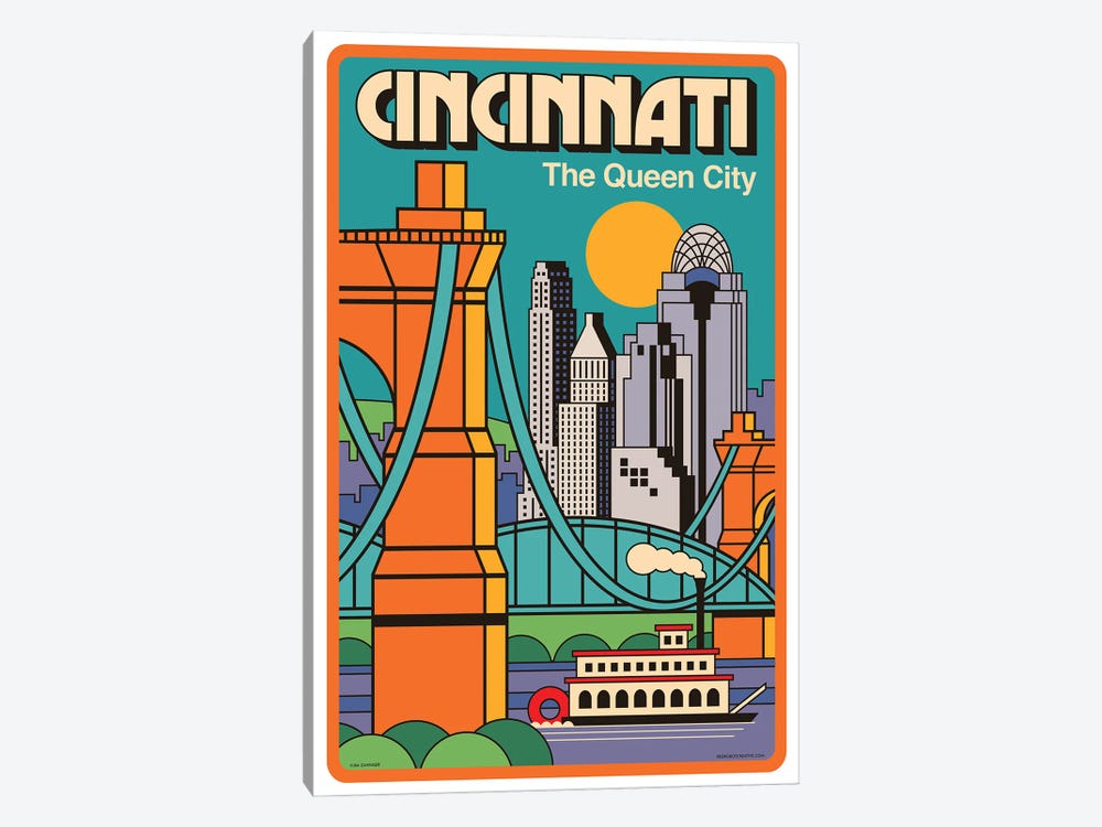 Cincinnati Travel Poster by Jim Zahniser 1-piece Canvas Print