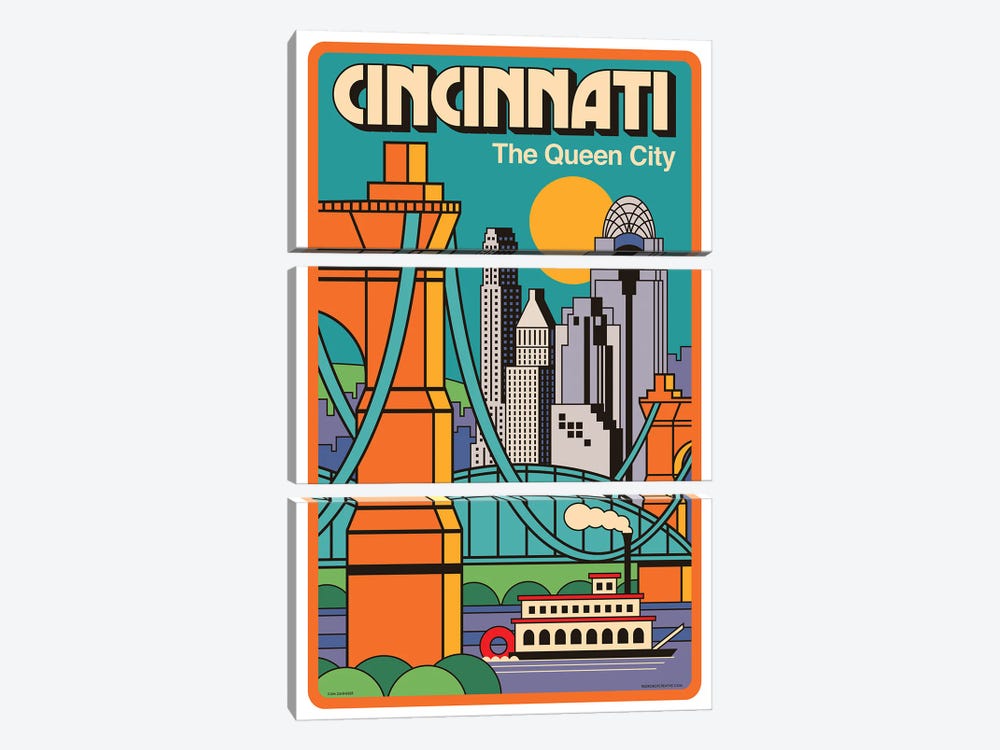 Cincinnati Travel Poster by Jim Zahniser 3-piece Canvas Art Print