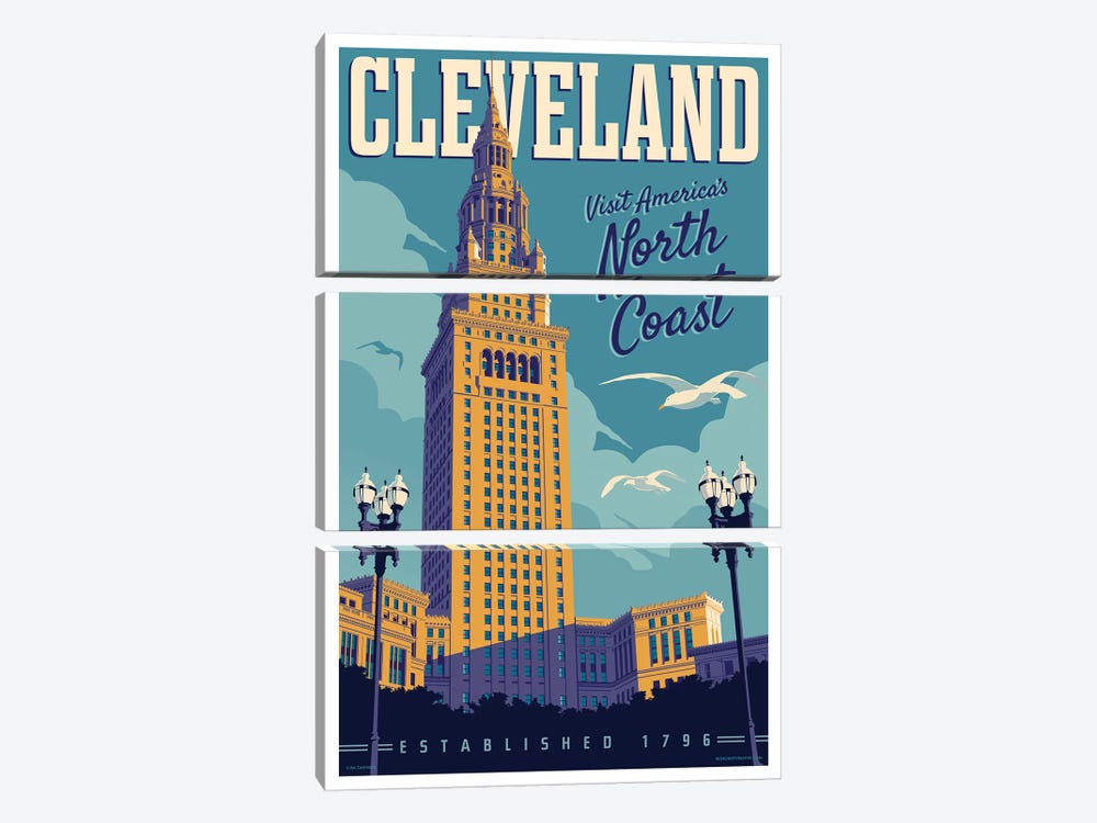 Cleveland Travel Poster by Jim Zahniser 3-piece Canvas Wall Art