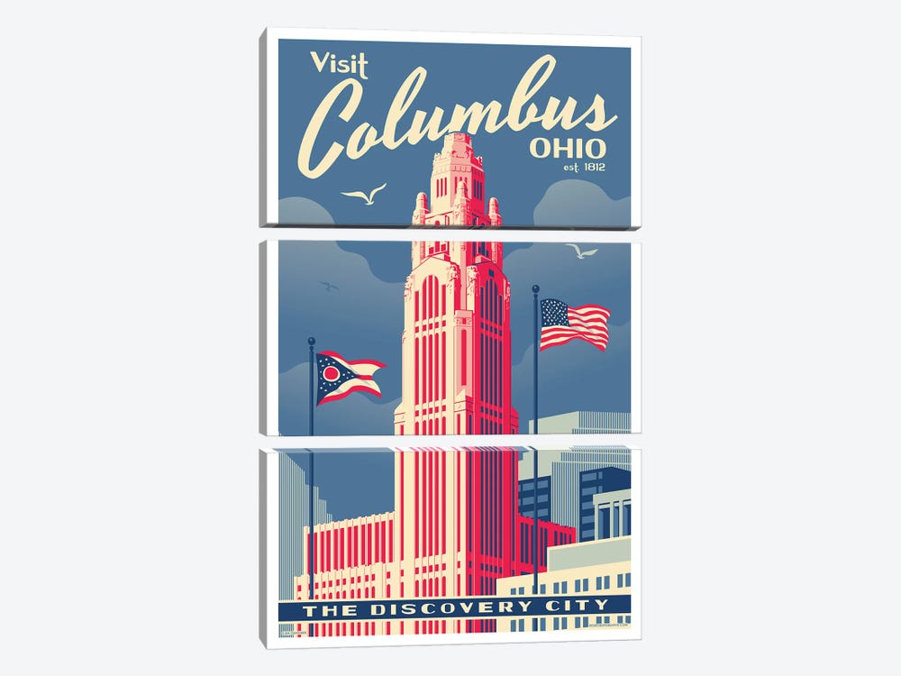 Columbus Travel Poster by Jim Zahniser 3-piece Canvas Art Print