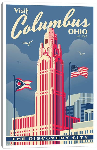 Columbus Travel Poster Canvas Art Print