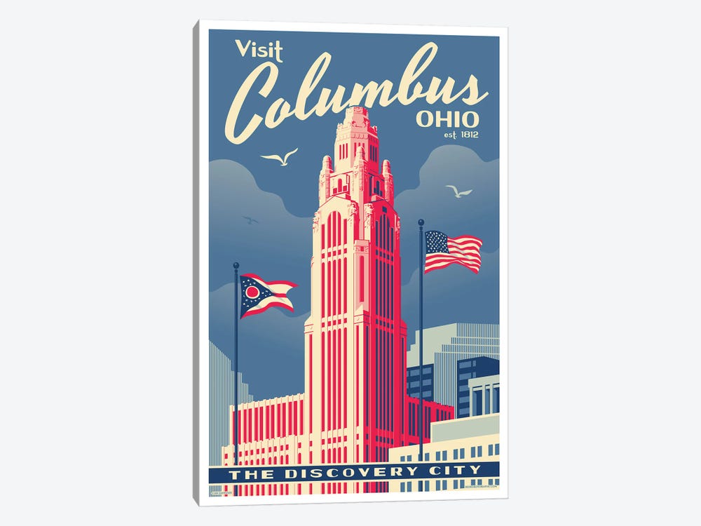 Columbus Travel Poster by Jim Zahniser 1-piece Canvas Print