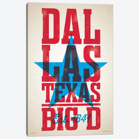 Dallas Letterpress Style Poster Canvas Print #JZA14} by Jim Zahniser Canvas Wall Art