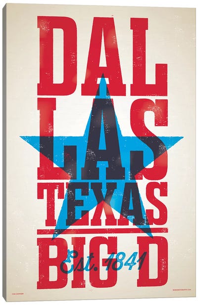 Dallas Letterpress Style Poster Canvas Art Print - Dallas Art