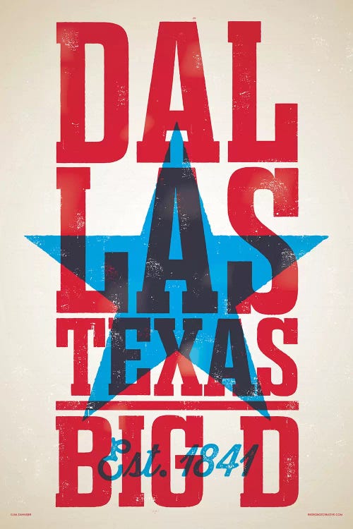Dallas Letterpress Style Poster by Jim Zahniser wall art