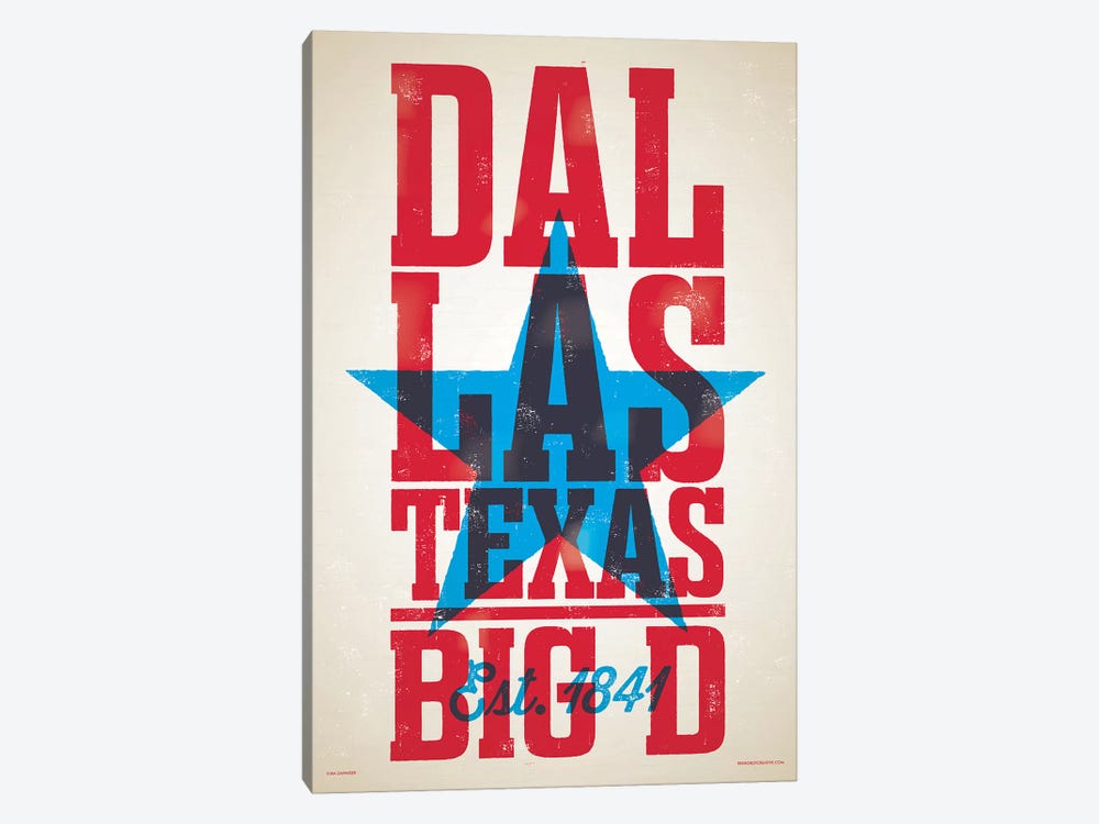 Dallas Letterpress Style Poster by Jim Zahniser 1-piece Canvas Art