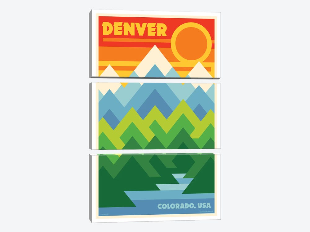 Denver Retro Travel Poster by Jim Zahniser 3-piece Canvas Art Print