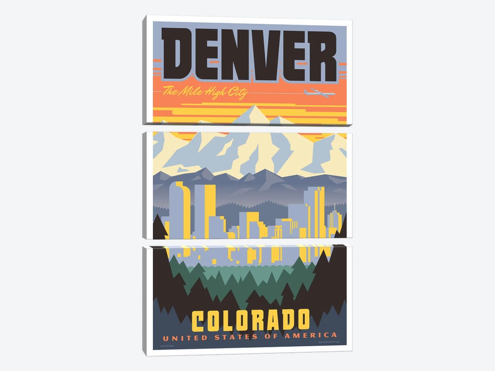 Denver Travel Poster by Jim Zahniser 3-piece Canvas Wall Art