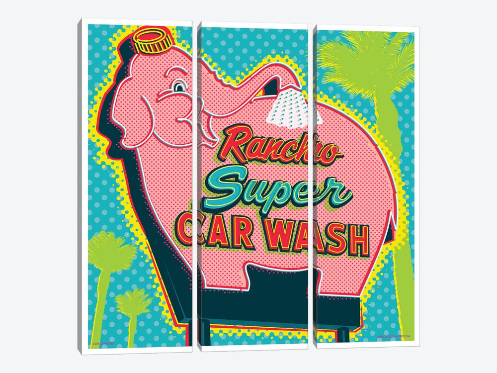 Elephant Car Wash Rancho by Jim Zahniser 3-piece Canvas Art Print