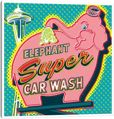 Elephant Car Wash Seattle Canvas Art Print - Vintage Décor