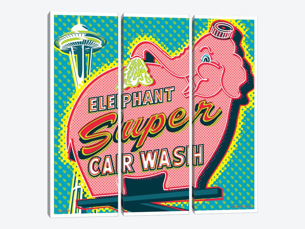 Elephant Car Wash Seattle by Jim Zahniser 3-piece Canvas Wall Art