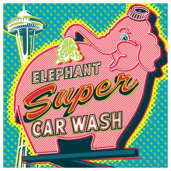 Seattle Travel Posters: Elephant Car Wash Seattle by Jim Zahniser
