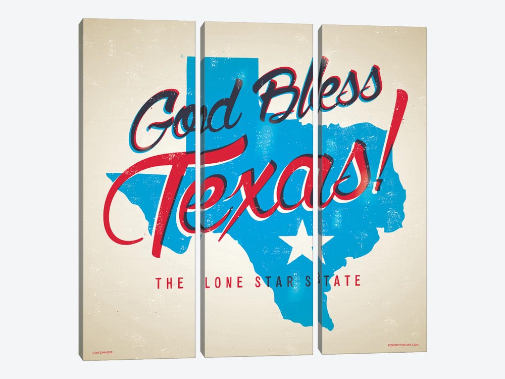God Bless Texas Poster by Jim Zahniser 3-piece Canvas Print