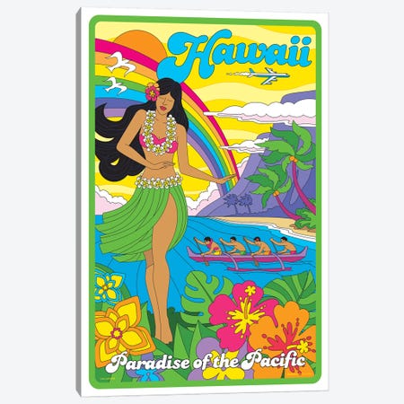 Hawaii Pop Art Travel Poster Canvas Print #JZA21} by Jim Zahniser Canvas Wall Art