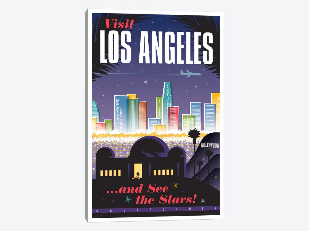 Los Angeles Travel Poster by Jim Zahniser 1-piece Canvas Print