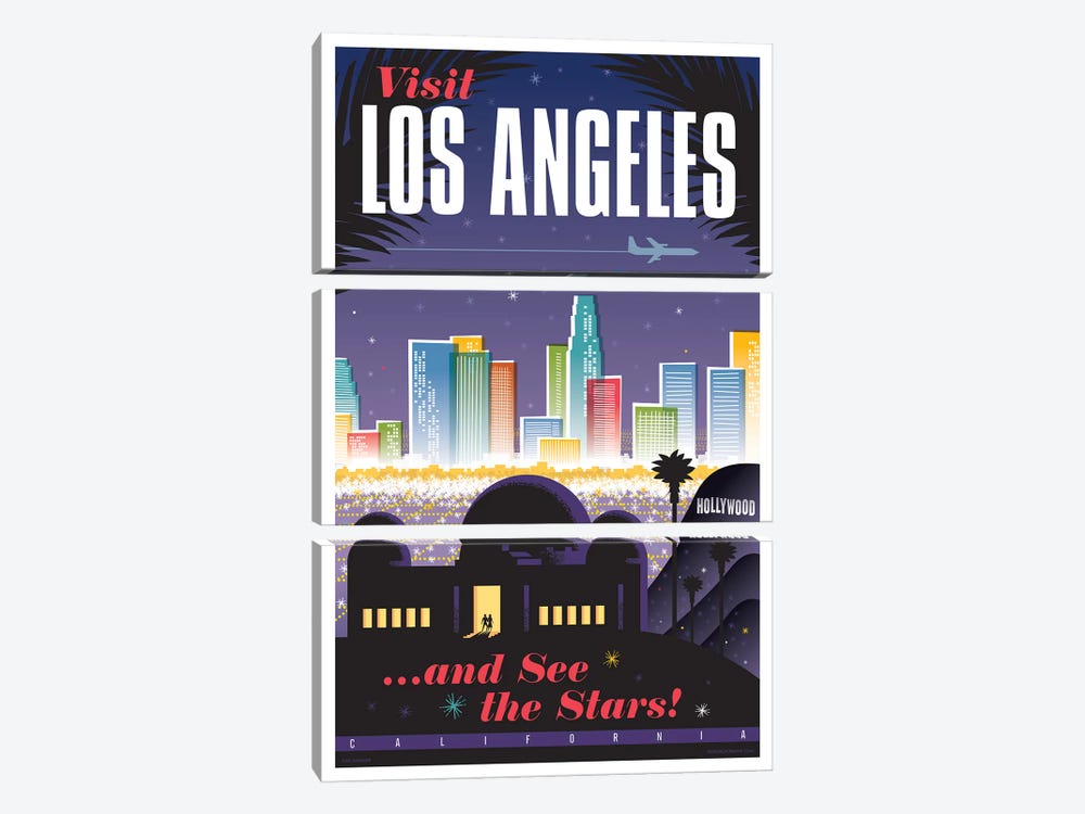 Los Angeles Travel Poster by Jim Zahniser 3-piece Canvas Art Print