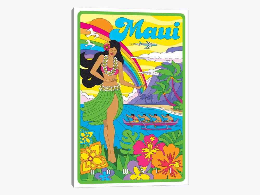 Maui Pop Art Travel Poster by Jim Zahniser 1-piece Canvas Wall Art