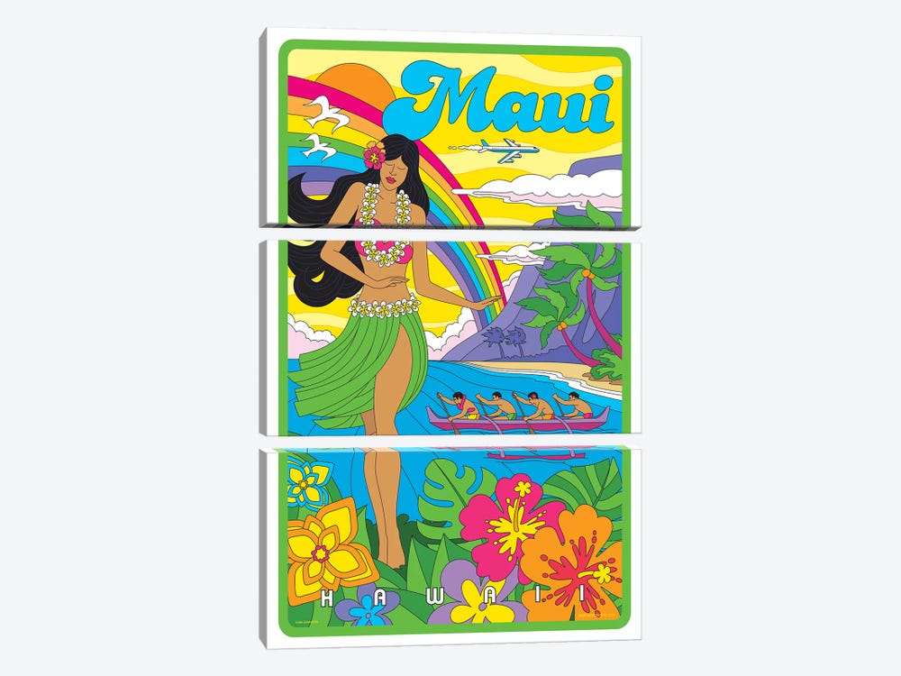 Maui Pop Art Travel Poster by Jim Zahniser 3-piece Canvas Artwork
