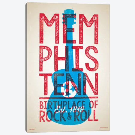 Memphis Birthplace of Rock-n-Roll Letterpress Style Poster Canvas Print #JZA24} by Jim Zahniser Art Print