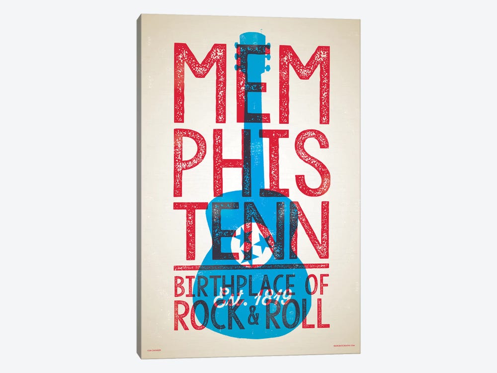 Memphis Birthplace of Rock-n-Roll Letterpress Style Poster by Jim Zahniser 1-piece Art Print