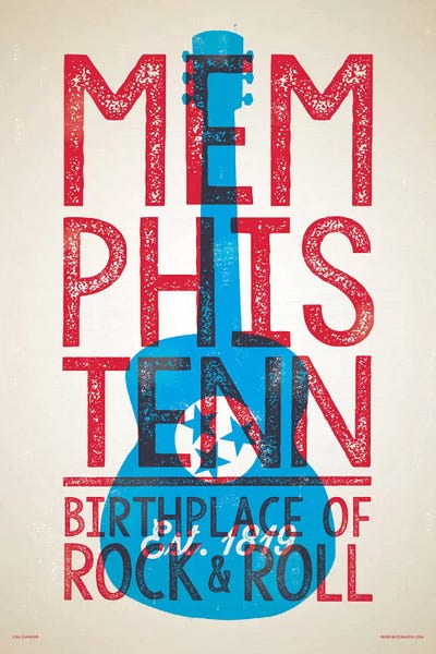 Jim Zahniser: Memphis Birthplace of Rock-n-Roll Letterpress Style Poster by Jim Zahniser