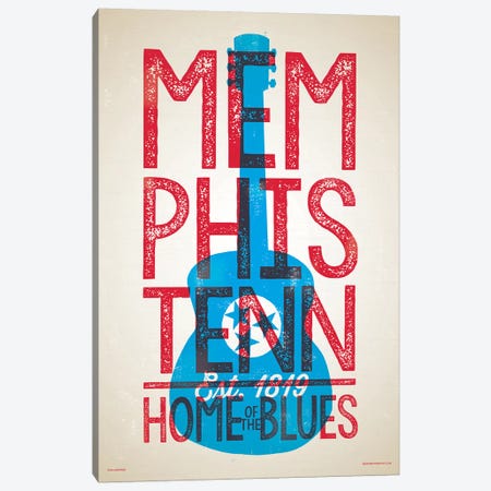 Memphis Home of the Blues Letterpress Style Poster Canvas Print #JZA25} by Jim Zahniser Art Print