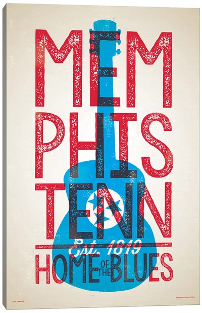 Memphis Home of the Blues Letterpress Style Poster Canvas Art Print - Tennessee Art