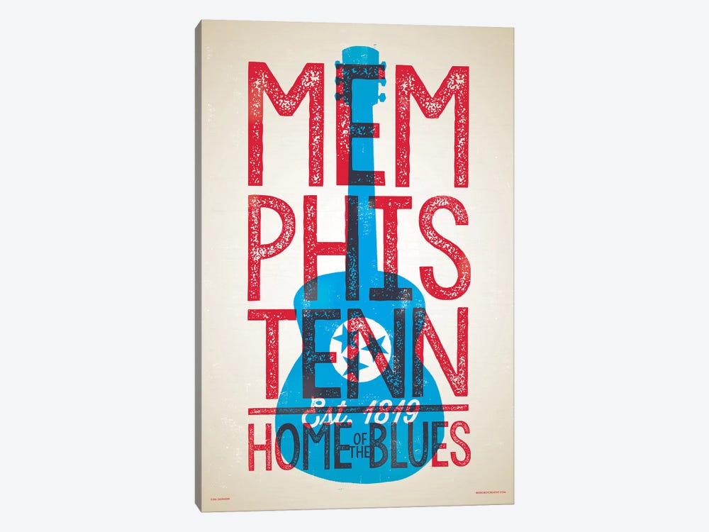 Memphis Home of the Blues Letterpress Style Poster by Jim Zahniser 1-piece Canvas Artwork