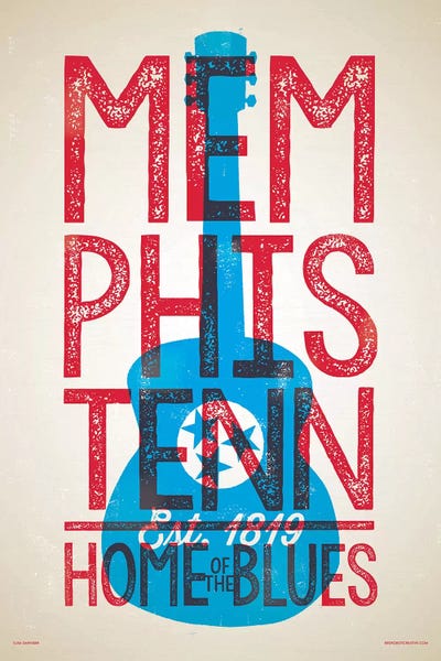 Tennessee: Memphis Home of the Blues Letterpress Style Poster by Jim Zahniser