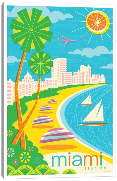 Miami Modern Travel Poster Canvas Art Print - Miami Travel Posters