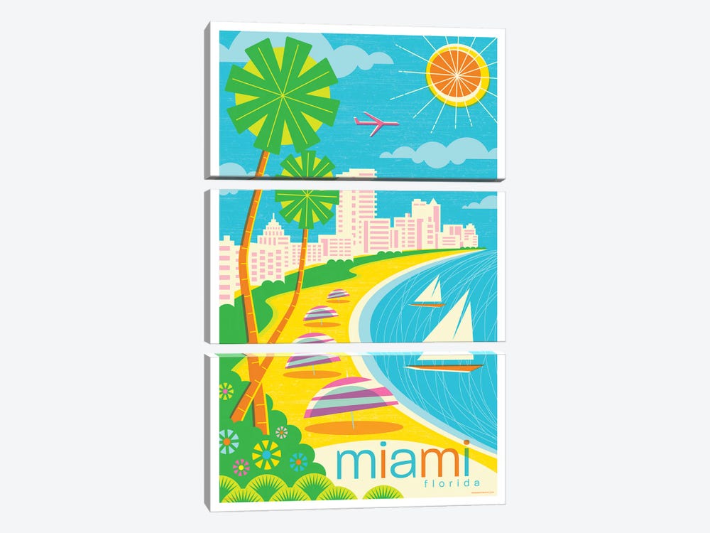 Miami Modern Travel Poster by Jim Zahniser 3-piece Canvas Print