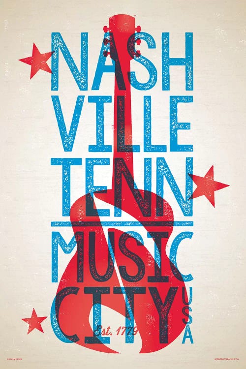 Nashville Letterpress Style Poster by Jim Zahniser wall art