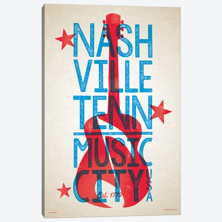 Nashville Letterpress Style Poster Canvas Print #JZA27} by Jim Zahniser Canvas Art Print